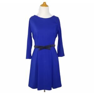 Anthropologie Girls From Savoy Blue Ponte Dress Velvet Bow Belt Women Small